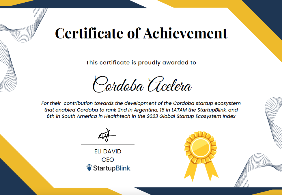 Córdoba Acelera fue reconocido internacionalmente como actor destacado del Ecosistema del Emprendimiento y la Innovación